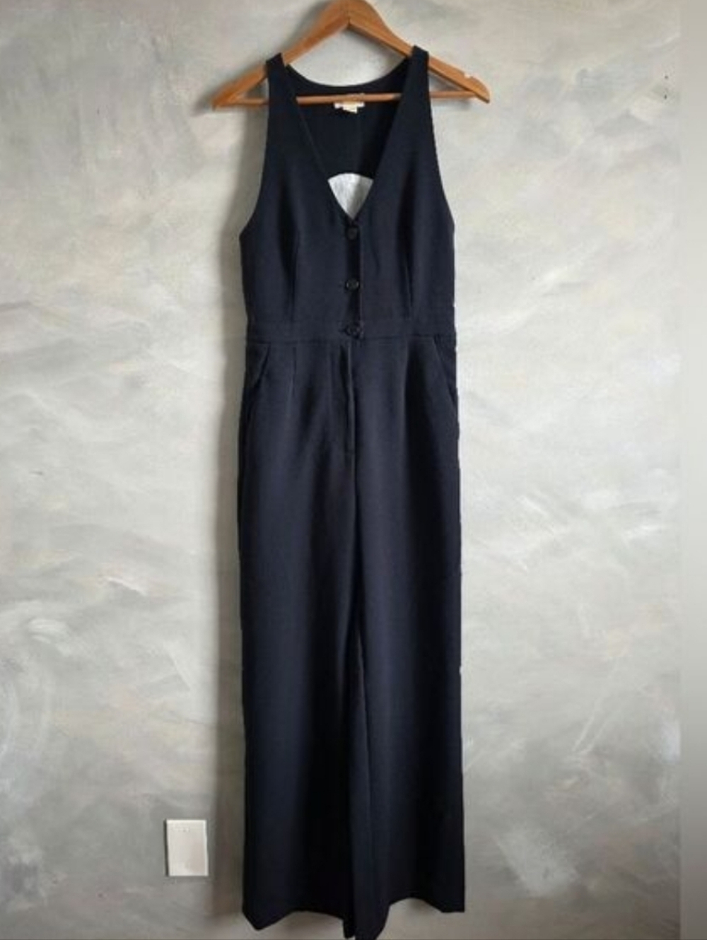 Anthropologie Maeve Deep V Wide Leg Jumpsuit Black Tall 12 NWT.